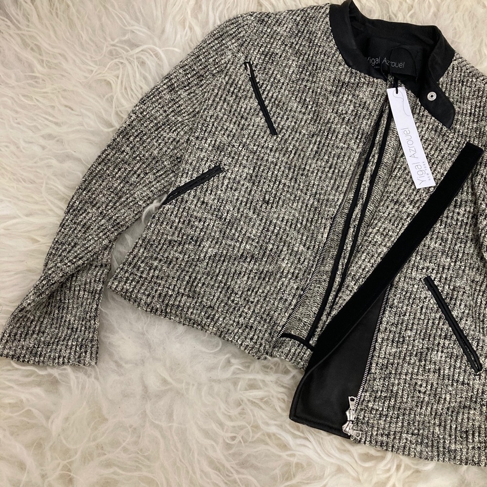 YIGAL AZROUËL Leather-Trimmed Knit Jacket - Picture 9 of 9